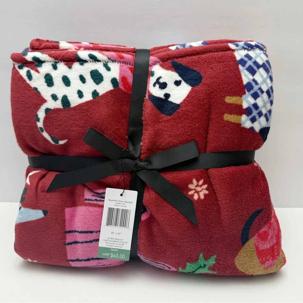 Vera Bradley Holiday Hounds Poodle Dalmatian Weiner Dog Throw Blanket 50x80